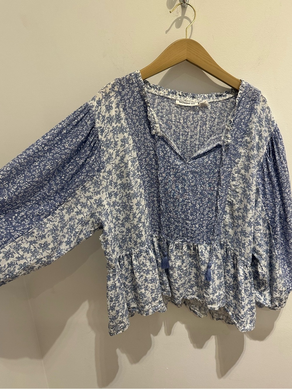 Blue Floral Boho Peasant Blouse